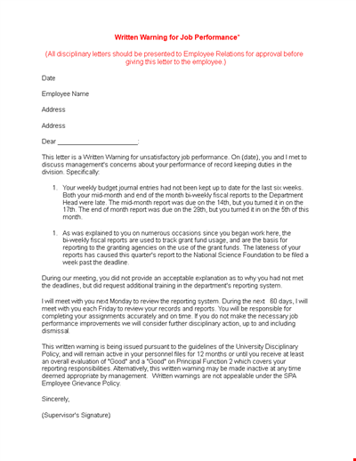 Free Staff Warning Letter Template
