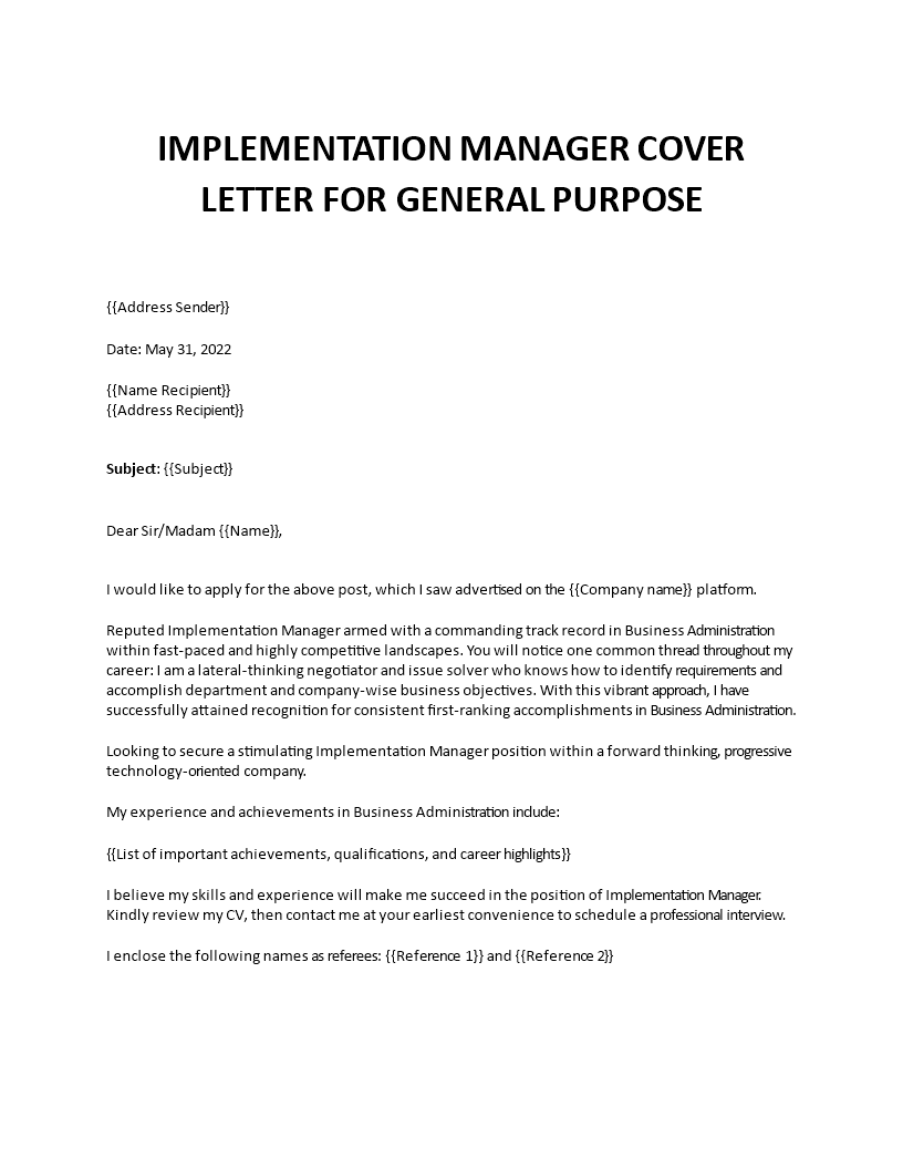 implementation manager cover letter Main Image implementation manager cover letter template