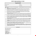 Service Recognition Award Template example document template