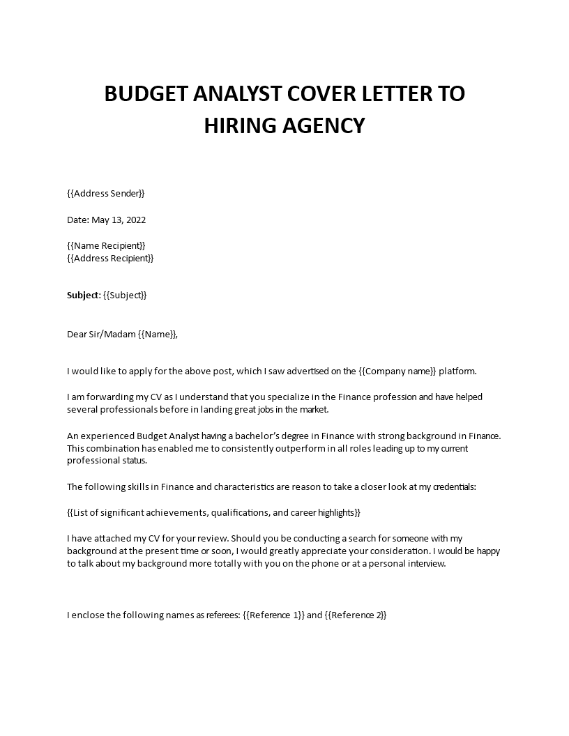 budget analyst sample cover letter Main Image budget analyst sample cover letter template
