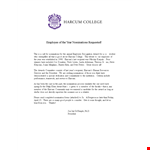 Employee Recognition Award Template - Nominate and Appreciate Exceptional Employees | Harcum example document template 
