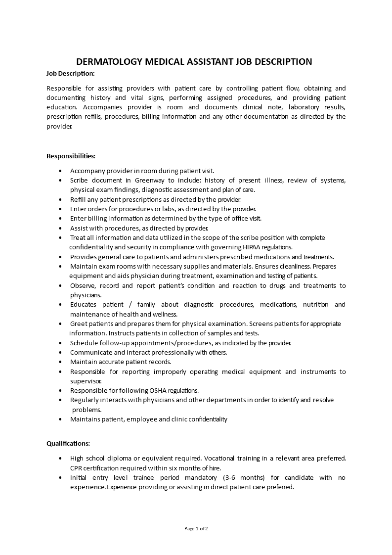 dermatology medical assistant job description Main Image dermatology medical assistant job description template