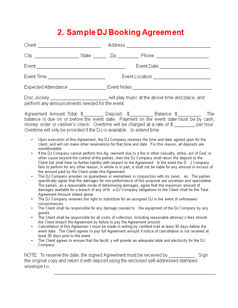 Dj Booking Contract Template Dj Booking Contract Template