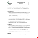 Head Line Cook Job Description - Ensure Safety, Catering, and Assist Manager example document template