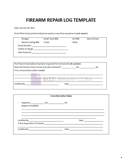 Firearm Repair Log Template