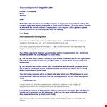 Acknowledgement of Resignation: Download PDF Template | Employment Insert | After example document template