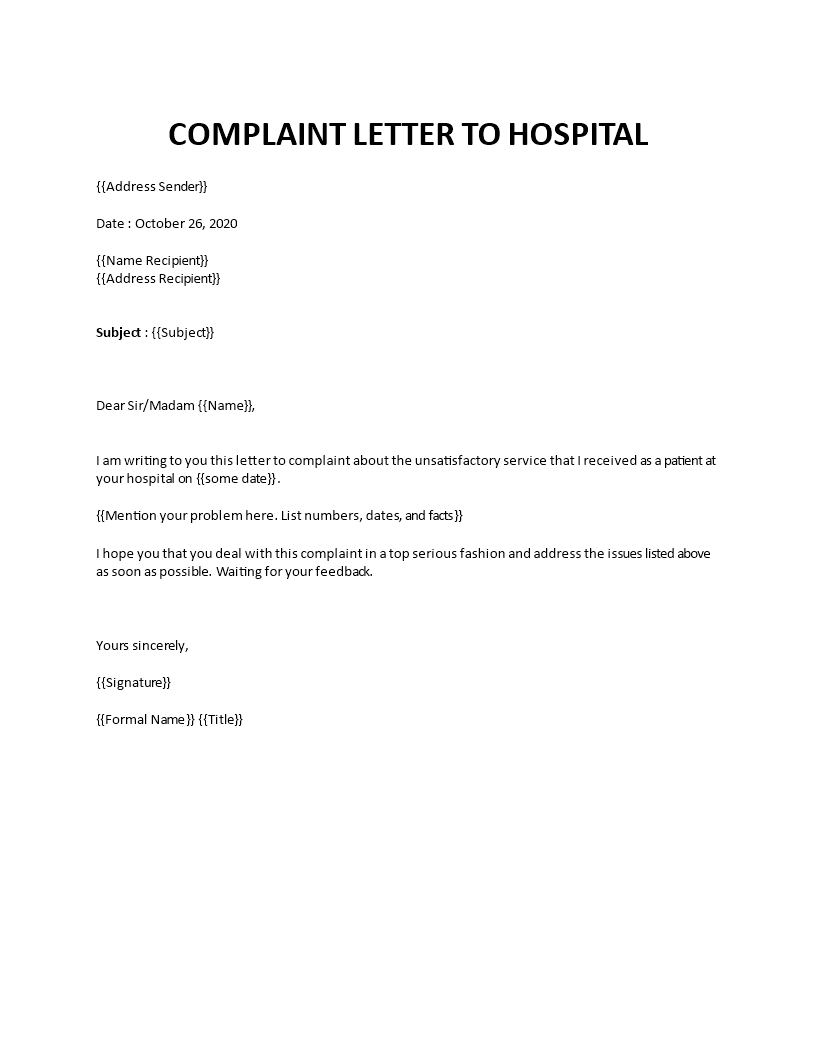 complaint letter to hospital