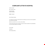 Complaint letter to Hospital example document template