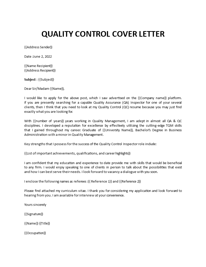 quality control cover letter