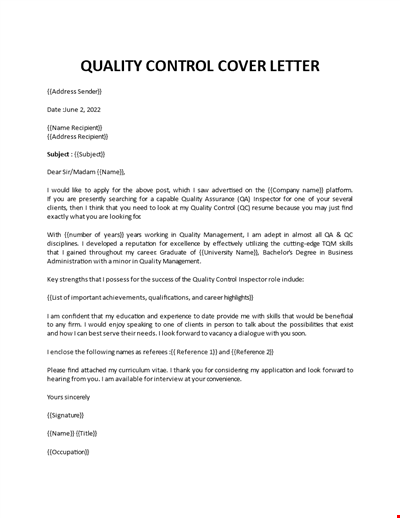 Quality Control Cover Letter