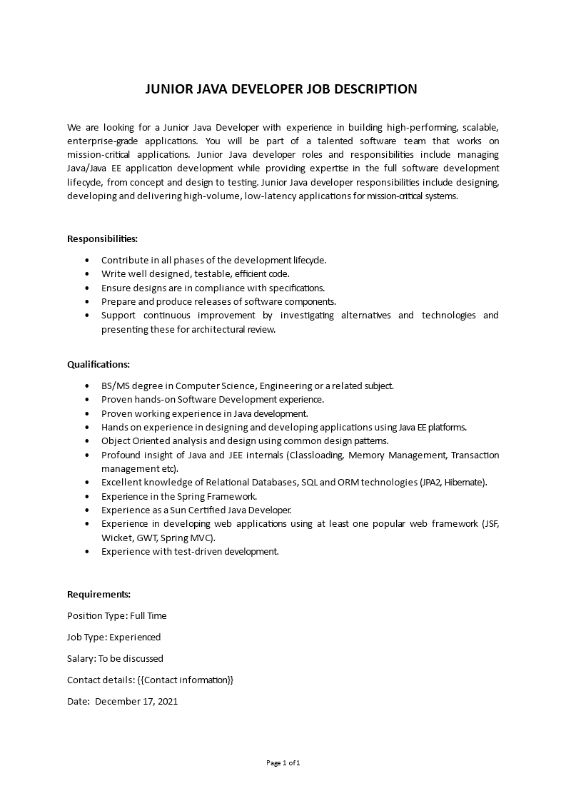 java developer fresher job description Main Image java developer fresher job description
