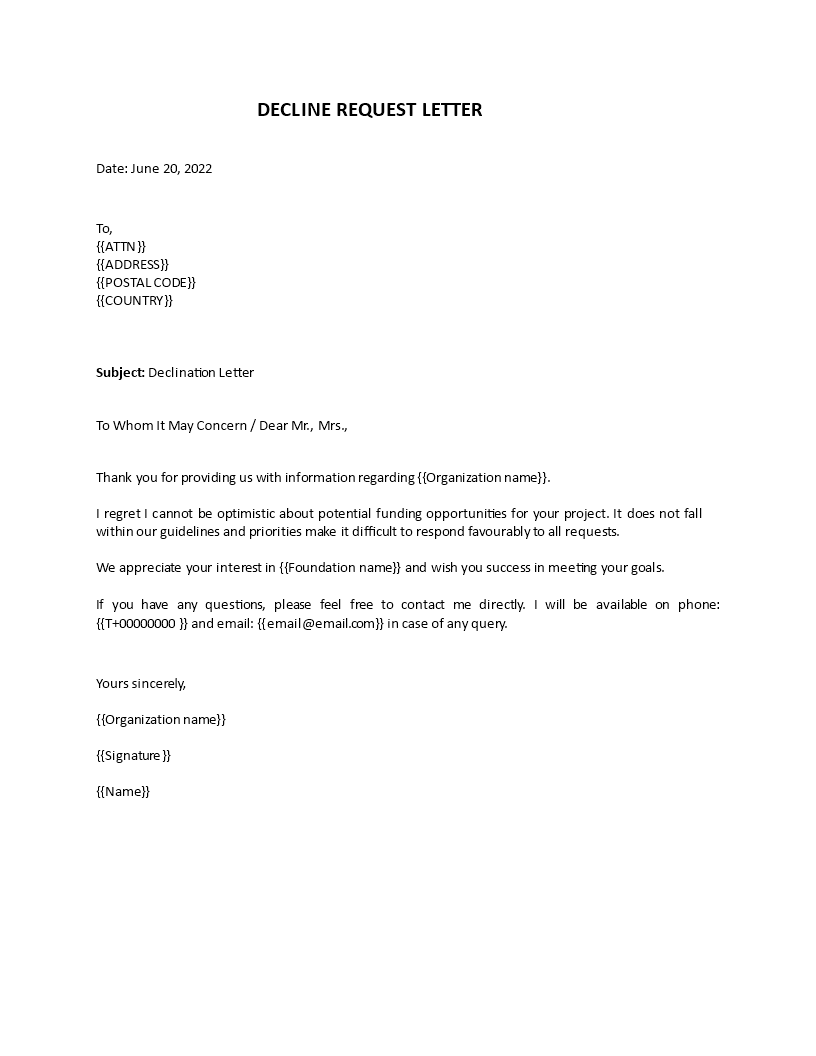 decline request letter Main Image decline request letter