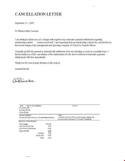 Fund Transfer Cancellation Letter Template