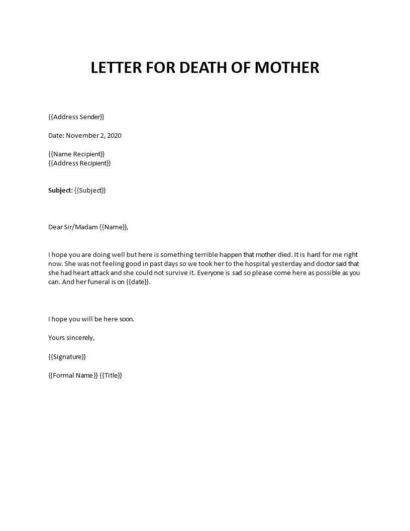 Announcement of death of employee mother