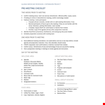 Pre Meeting Checklist Template example document template