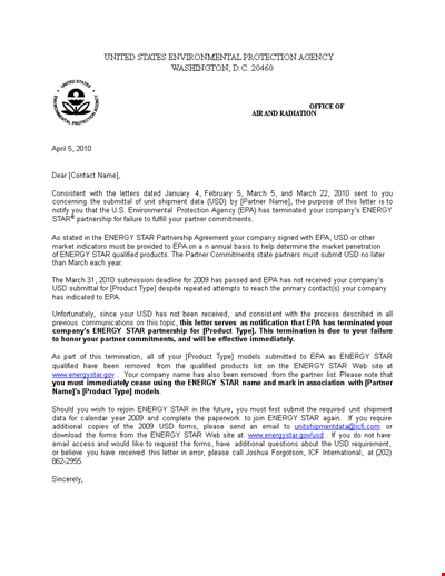 Download Partnership Termination Letter Template - PDF Format | Energy Partner Template