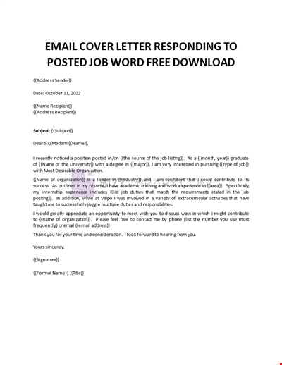Cover Letter Respons to Job Post