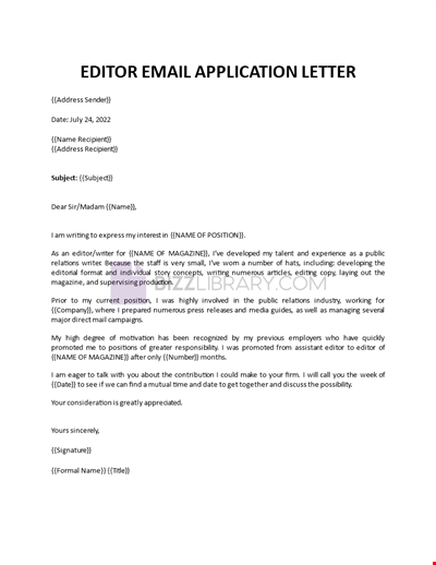 Editor Email Application Letter