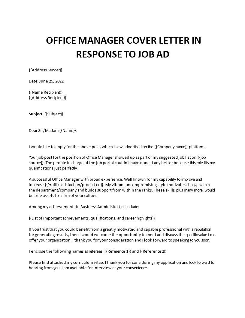 office manager sample cover letter Main Image office manager sample cover letter