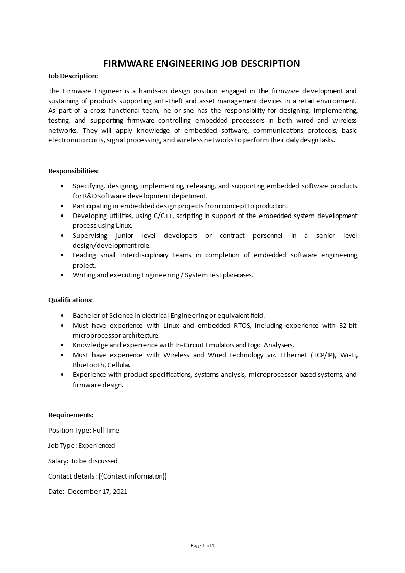 senior firmware engineer job description Main Image senior firmware engineer job description