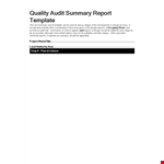Quality Audit Report - Proposal, Design, Street example document template