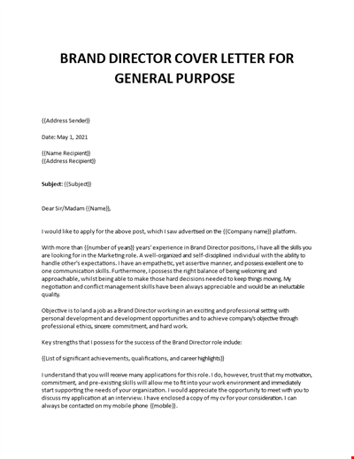 Brand Director Cover letter