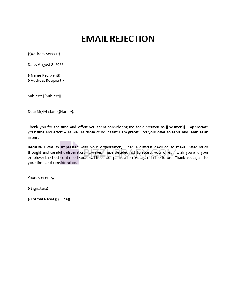 email job rejection template