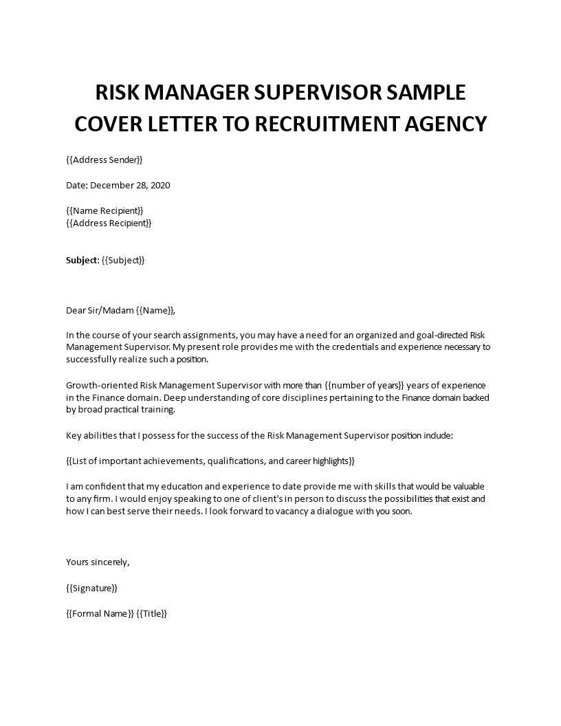 risk management supervisor cover letter 