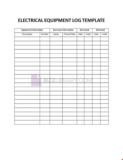 Template for the electrical equipment log