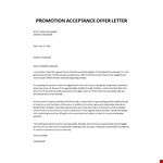 Job Promotion Acceptance Letter example document template 