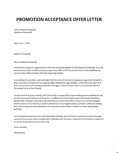 Job Promotion Acceptance Letter