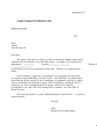 Disapproval Notification Letter: Request for Leave Reconsideration