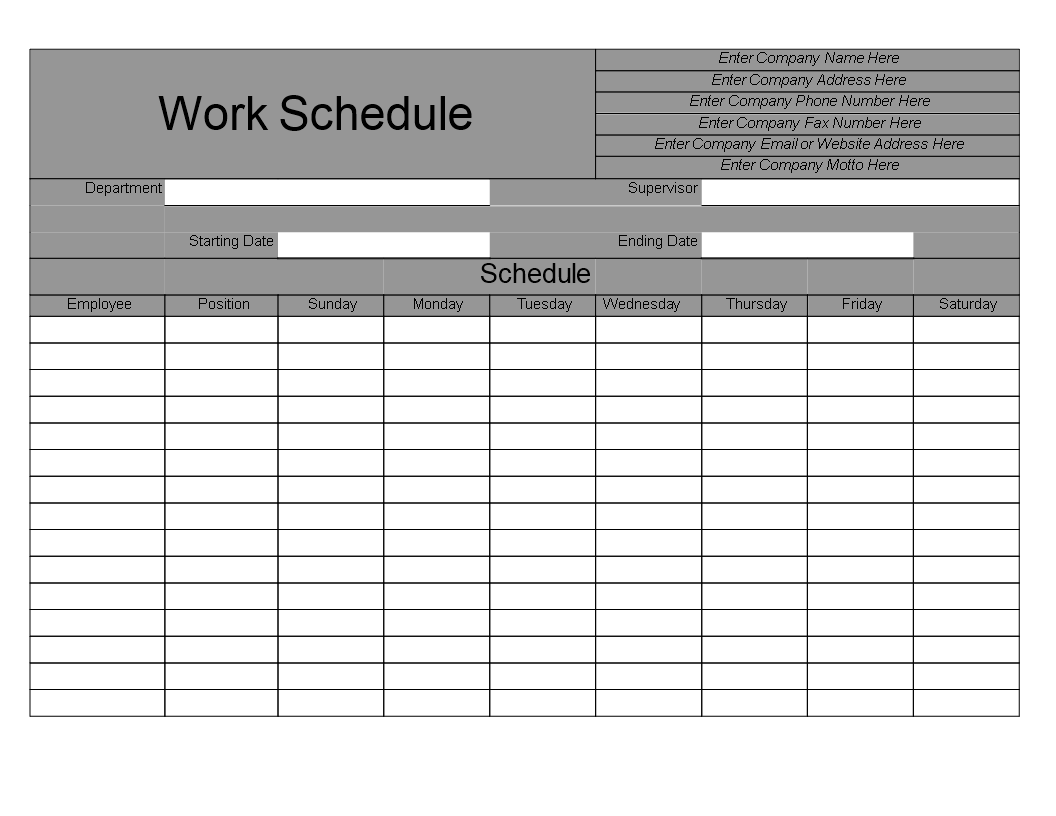 Scheduling Template For Work