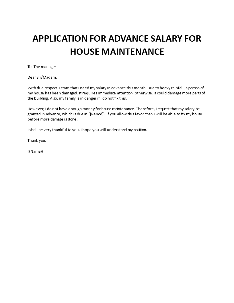 application for advance salary damaged house