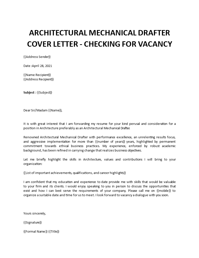 cover letter for architectural draughtsman
