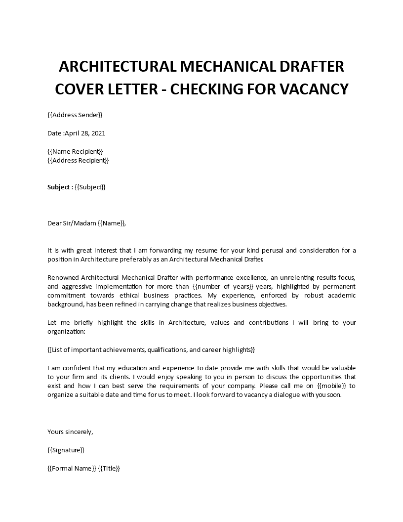 cover letter architectural design