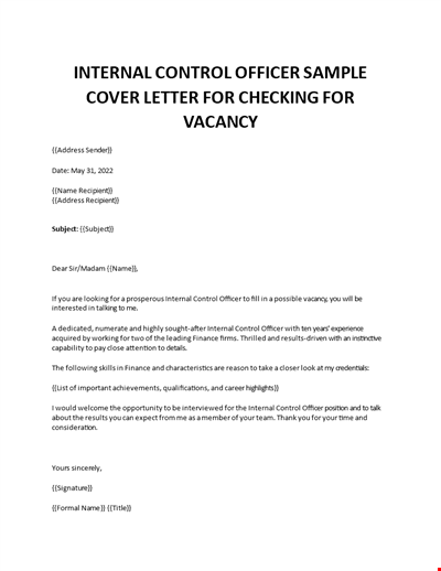 Internal Control Officer cover letter