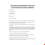 Documentation specialist cover letter template example document template