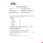 Nanny Work Agreement - Employer and Nanny Agreement Template example document template