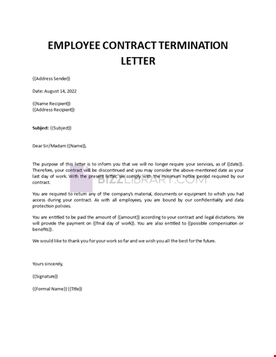 Employee Contract Termination Template