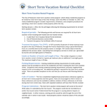 Short Term Vacation Rental Checklist Template - Easy-to-Use Rental and Vacation Guide example document template