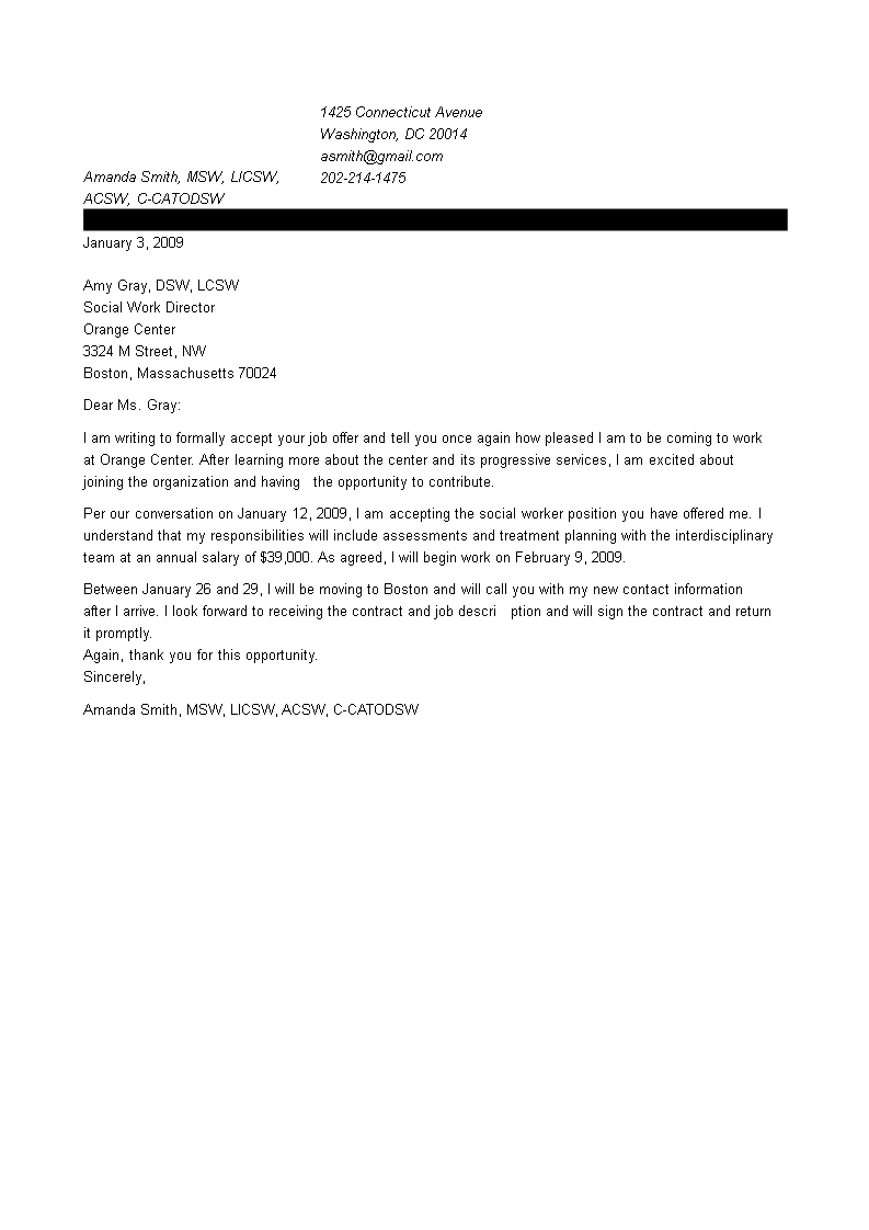 Formal Offer Acceptance Letter