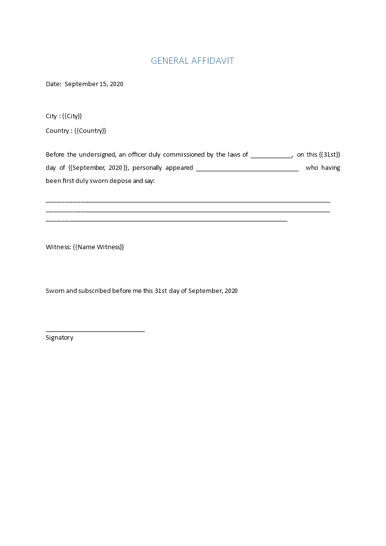 general affidavit format (free download)