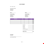 Cost Estimate template example document template