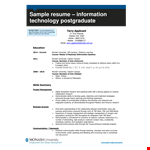 Information Technology Graduate Program at Monash University for Business and Customer Success example document template