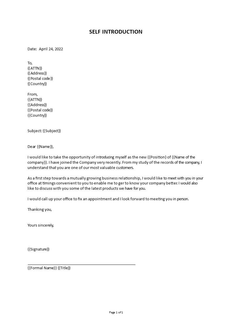 self introduction letter