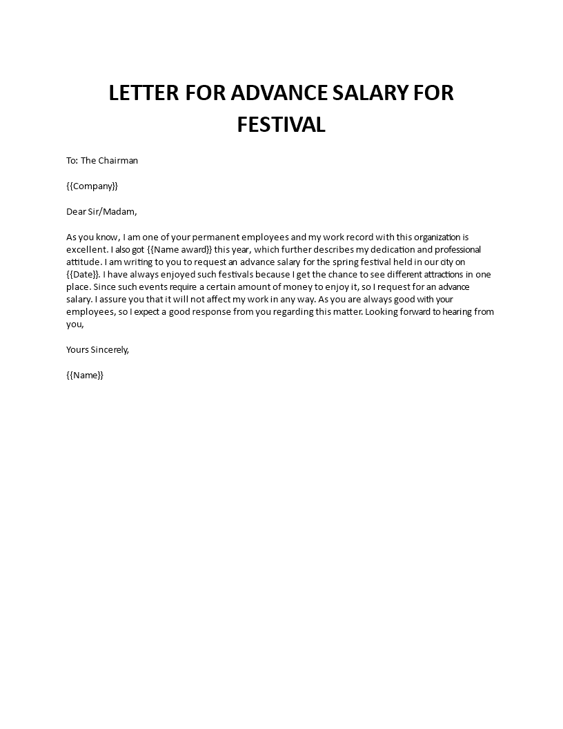 letter for advance salary for festival template