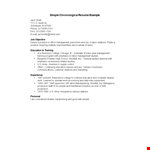 Simple Chronological Resume Example example document template