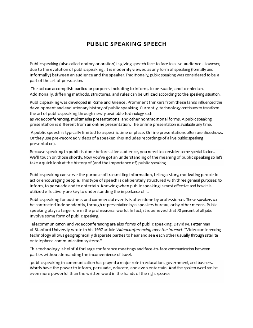 public speaking speech template