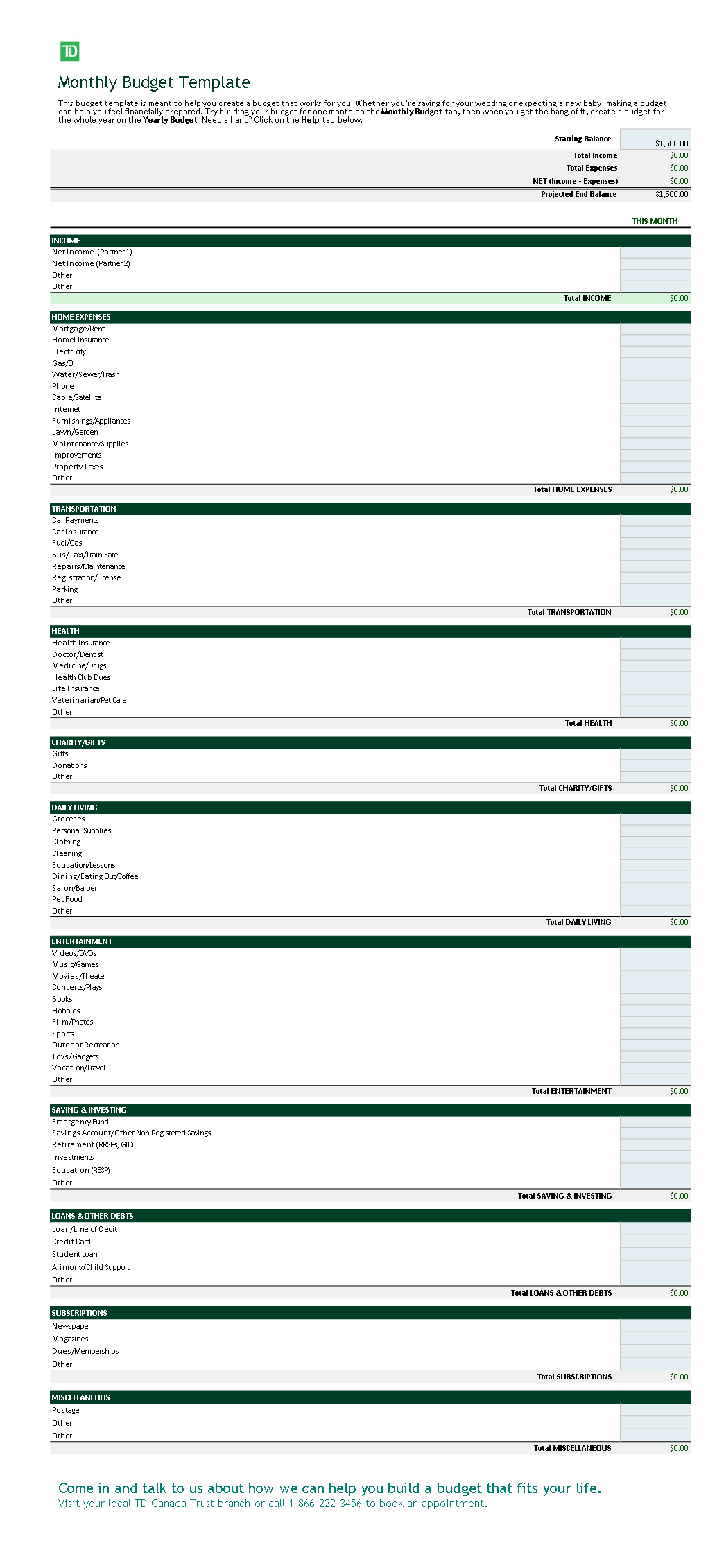 Free Monthly Budget Excel Template Free Monthly Budget Excel Template